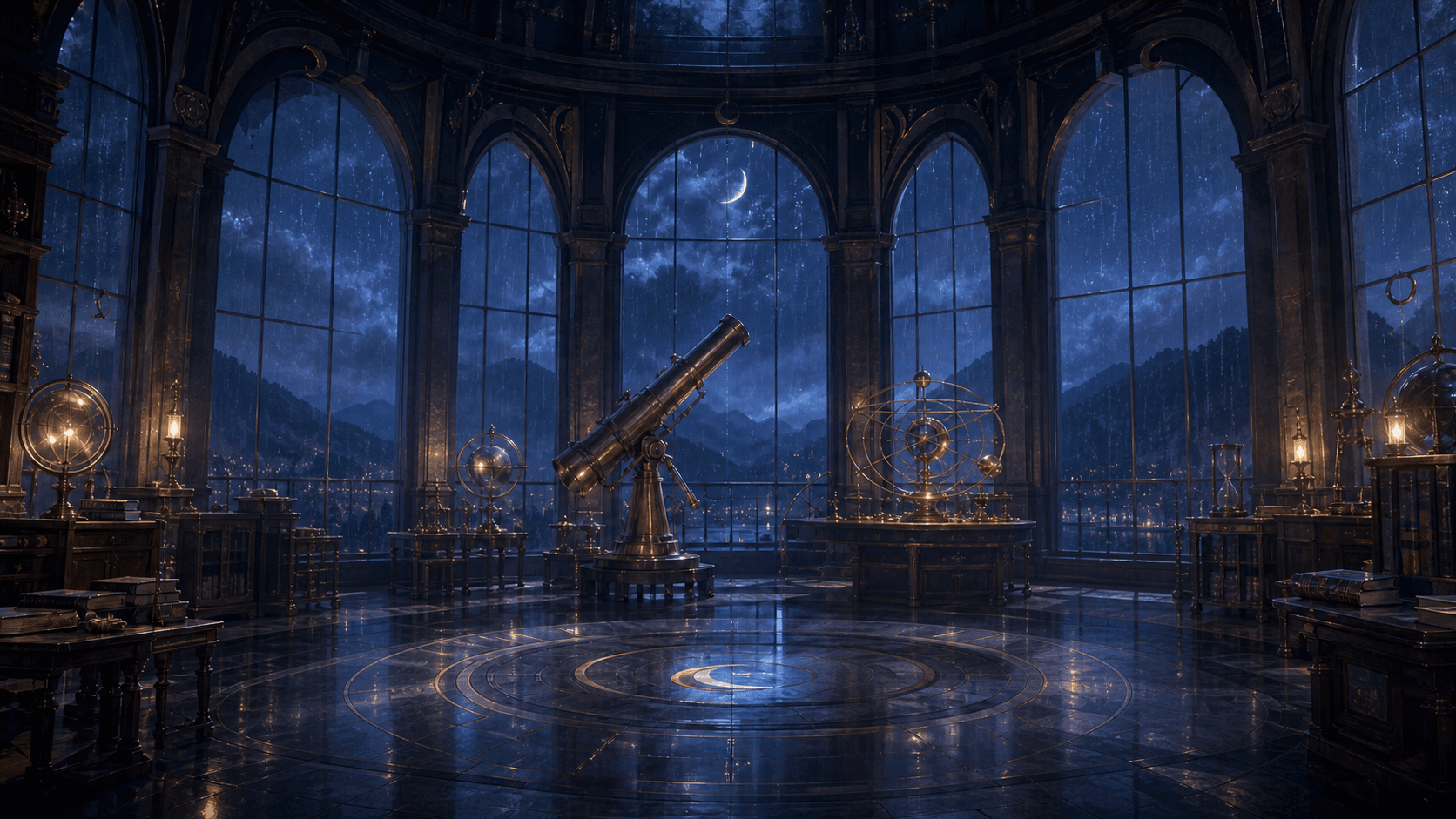 Moonlit observatory background from a Readerous Visual Novel