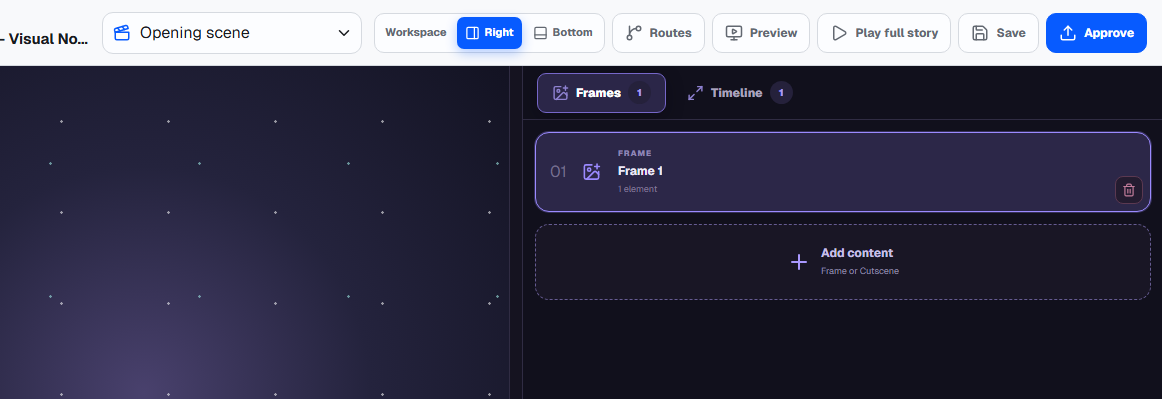 Choose the scene above; add a Frame from the content panel.