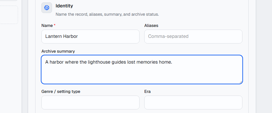 Name is required. A short Summary helps; the rest can wait.